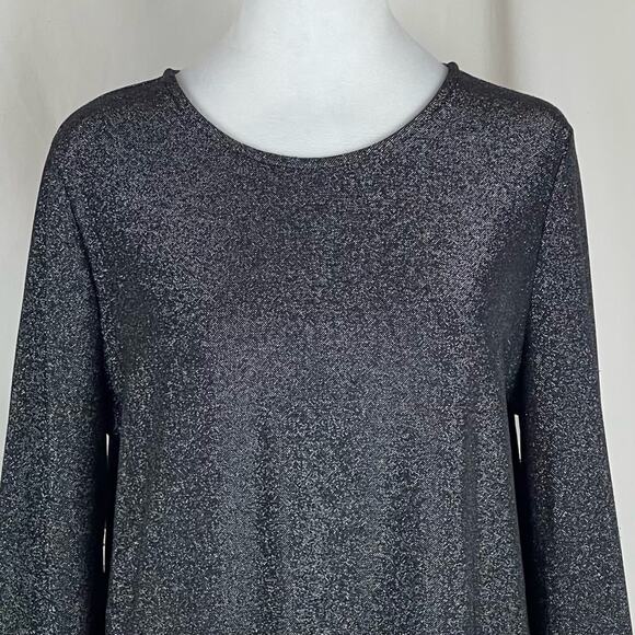 Oliver Metallic Silver Black Faux Fur Party Event Date Night Top NWOT Size L - Picture 3 of 11